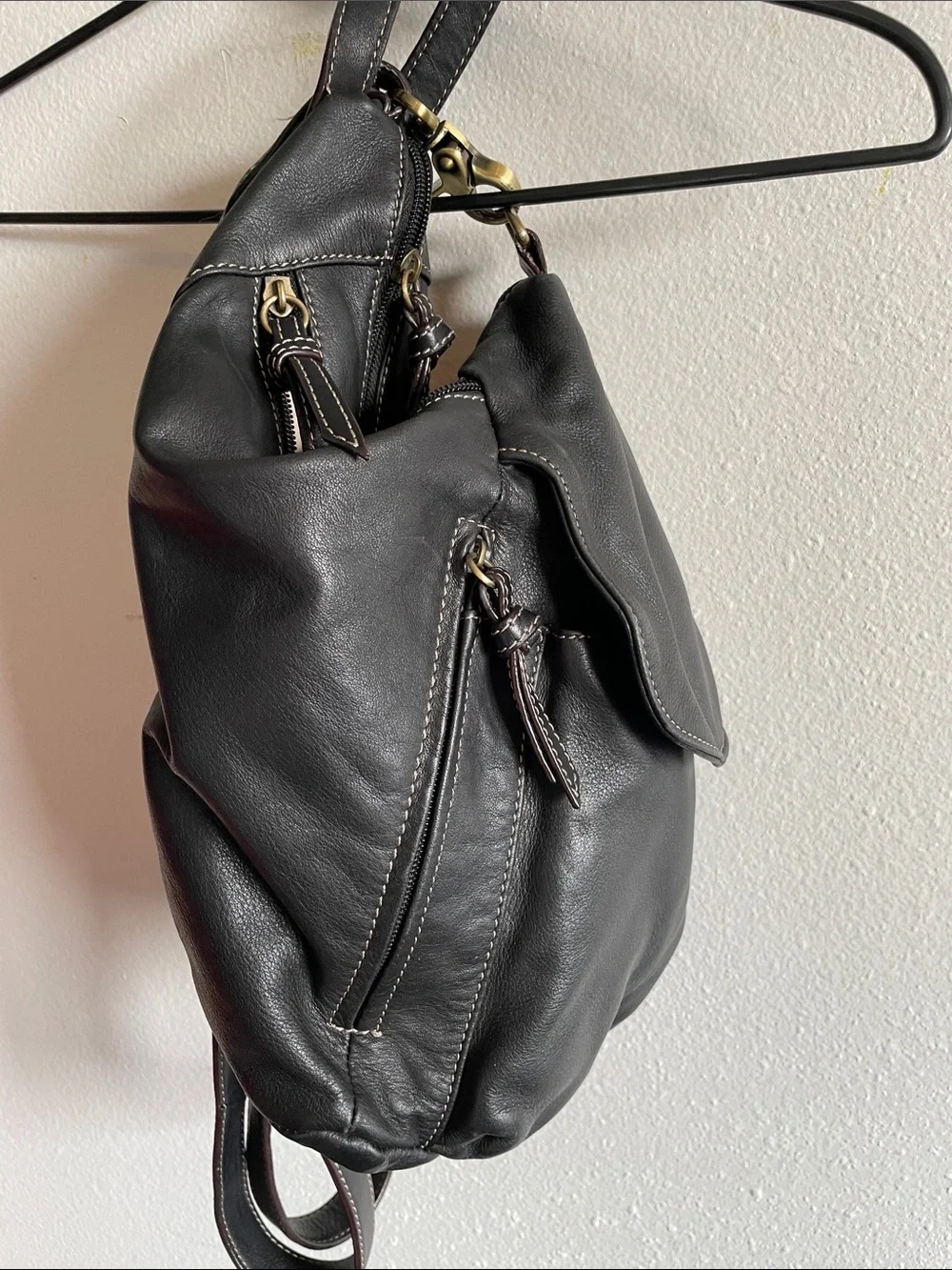 Tignanello- Soft Geniune Black Leather Backpack/Purse